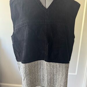 Vintage Women's Black leather and Gray cotton Vest